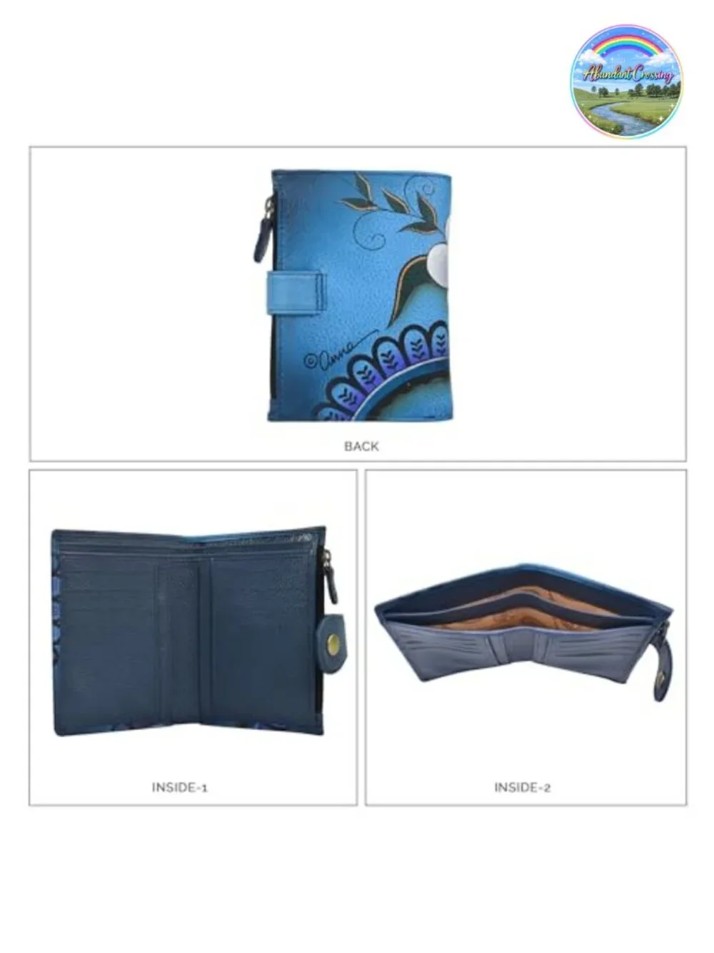 Hand Painted Genuine Leather Continental Wallet with Button Closure